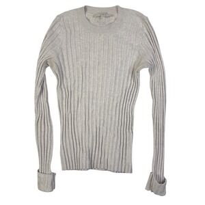 LOFT Ribbed Knit Cuff Oatmeal Colored Crew‎ Neck Sweater Women's Size XS
